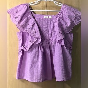 Girls Flutter Eyelet Shirt, 100% Cotton, Lilac, Size L